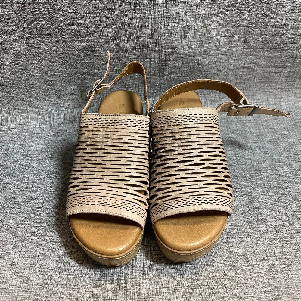 CARMELA Women's Wedge Heels Sandals Shoes Camel, Size US 6 Europe 36 Leather